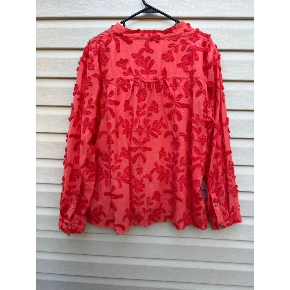 Anthropologie Pilcro The Whitney Textured Trapeze Buttondown Shirt XL NWT Coral - Picture 4 of 9